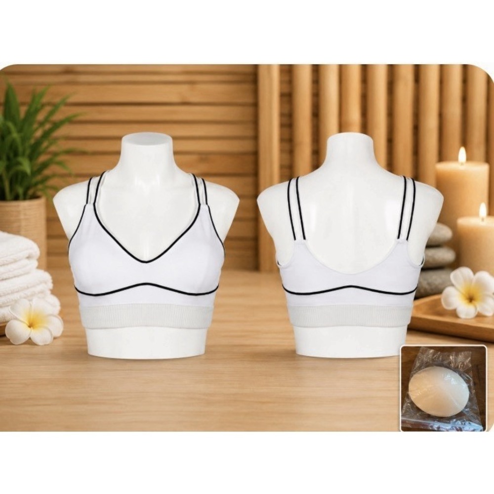 Women Padded Sports Bra- Workout Fitness Low Back Yoga Bra, Size small. -[X]